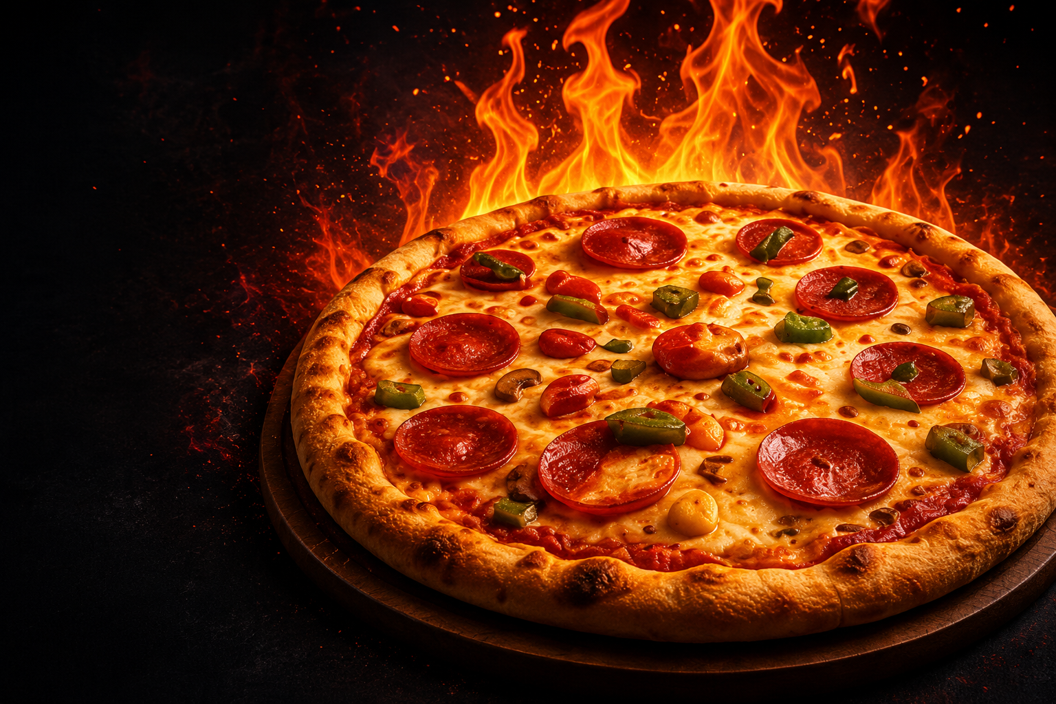 Pizza assada com chamas